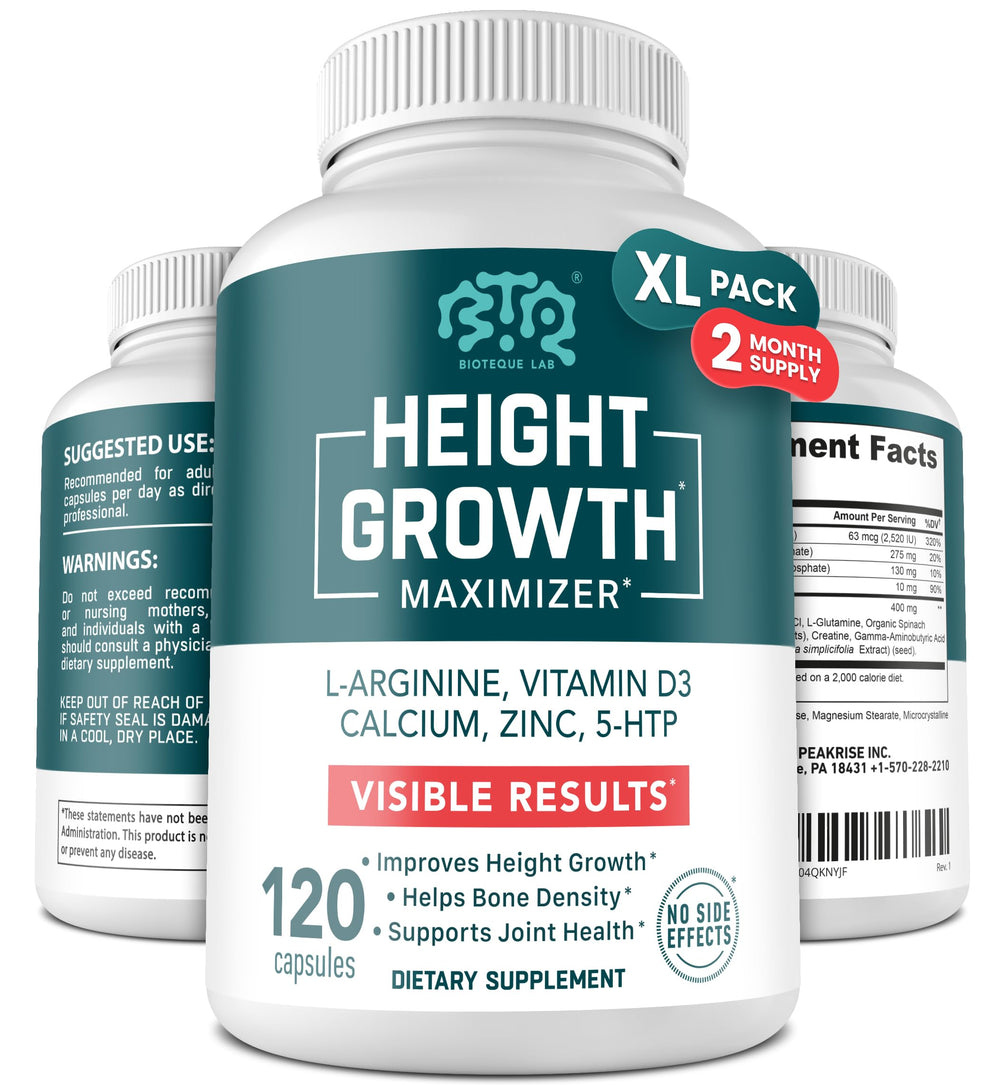 BTQ Biotequelab Height Growth Maximizer bottle with product packaging and label