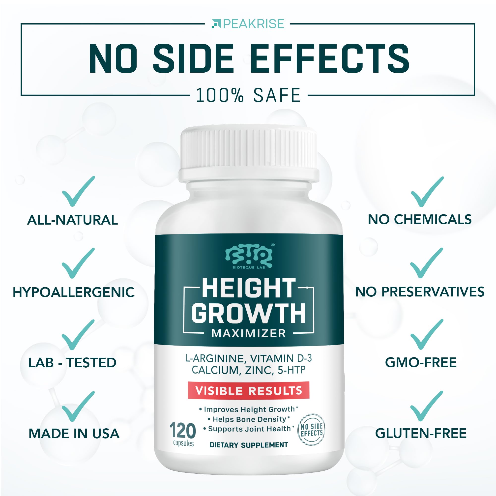 Made in USA packaging for BTQ Biotequelab Height Growth Maximizer emphasizes quality