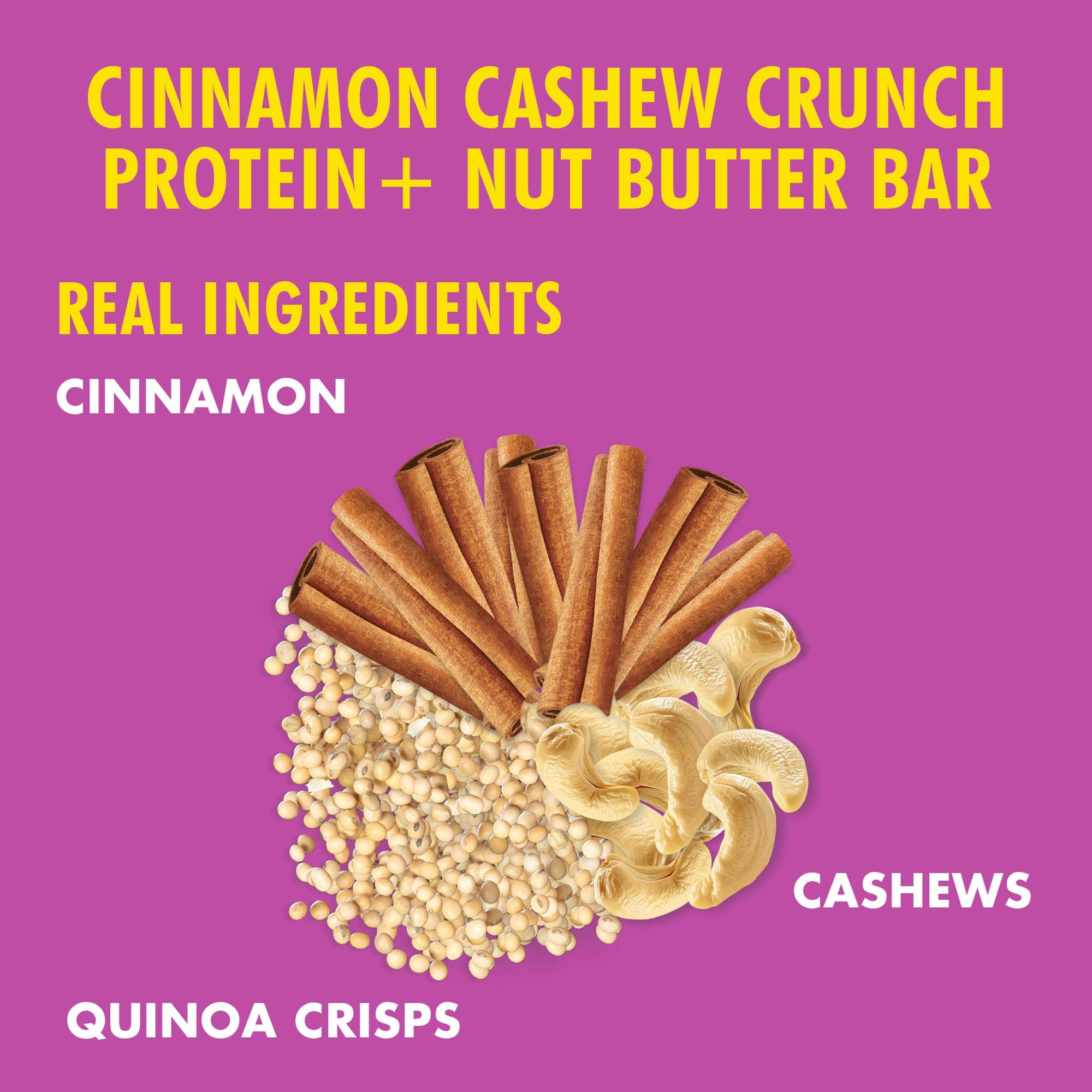 Crispy texture shot of B.T.R. Nation Cinnamon Cashew Crunch bar.