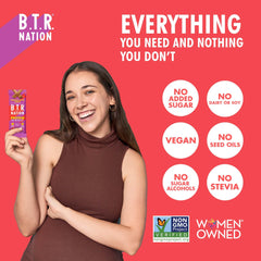 On-the-go image of B.T.R. Nation Cinnamon Cashew Crunch bar for keto-friendly snacking.
