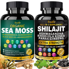 Bualle bundle front view shows sea moss and shilajit duo for daily vitality.