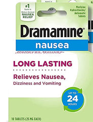 Bubbacare Dramamine-N bottle and packaging designed for long-lasting nausea relief.