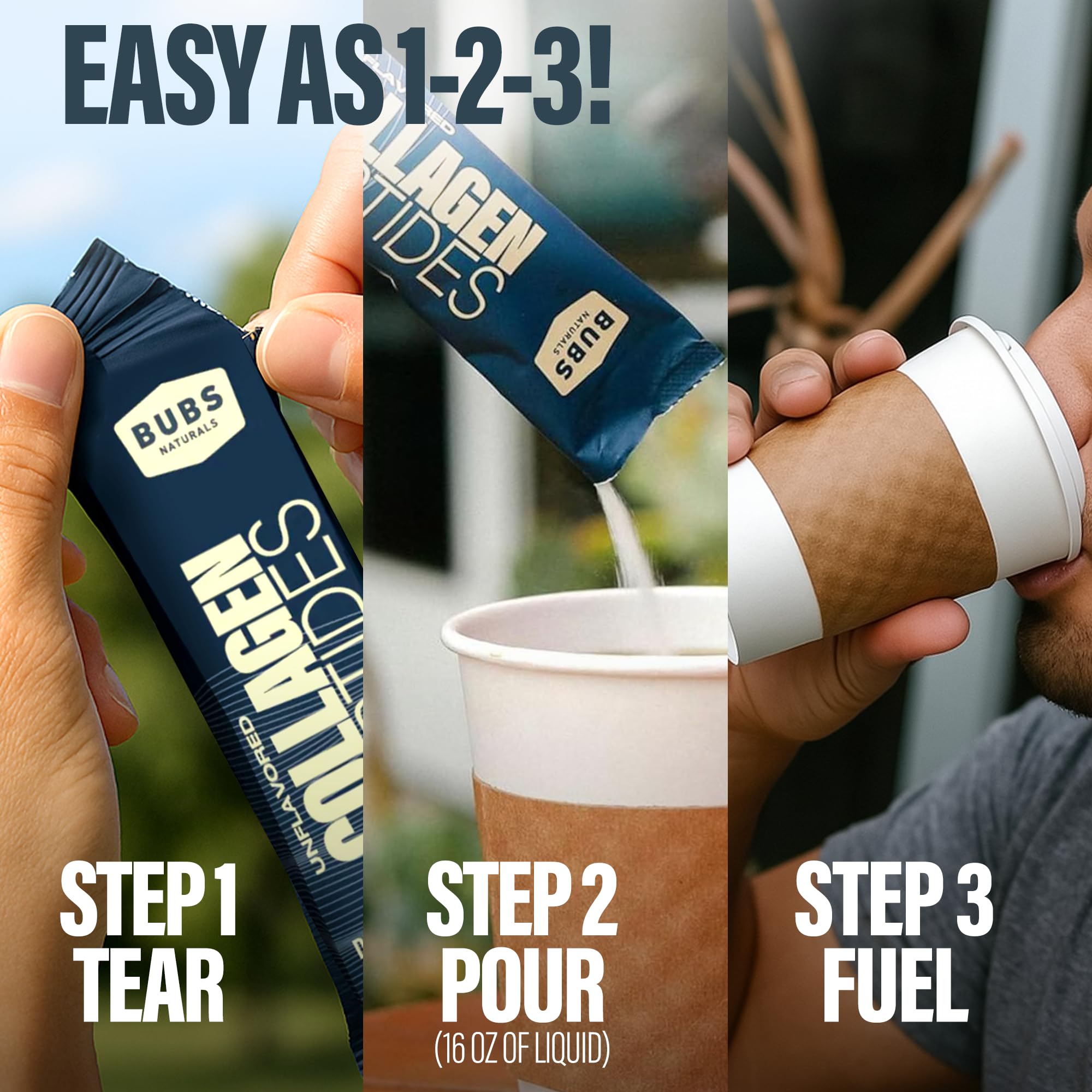 BUBS Naturals collagen mixes into tea or juice effortlessly.