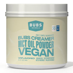 BUBS Naturals MCT Oil Powder bottle for quick keto energy.