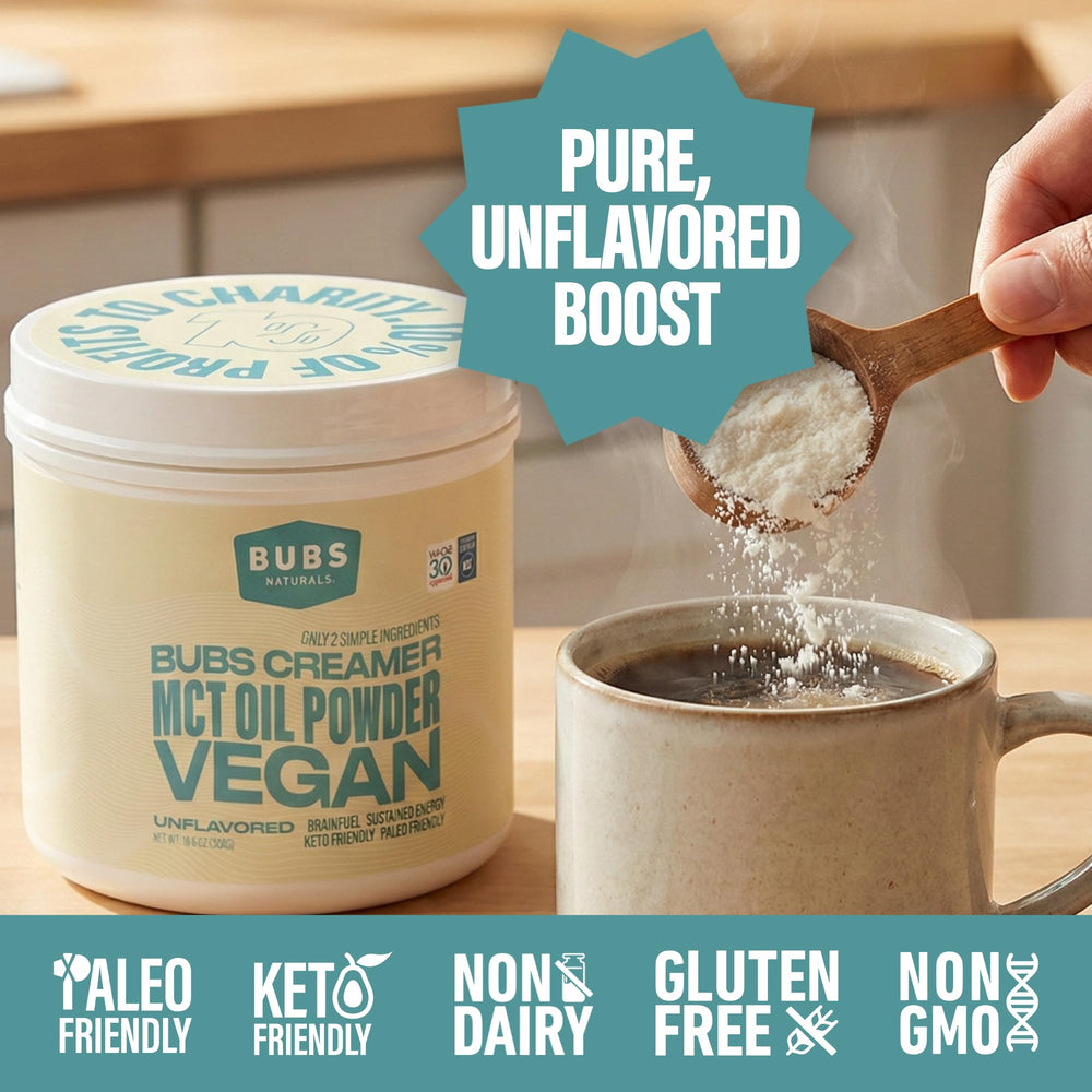 Coffee creamer shot with BUBS MCT Oil Powder in a mug.