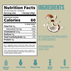 Pouring BUBS Naturals MCT Oil Powder into coffee for dairy-free creaminess.