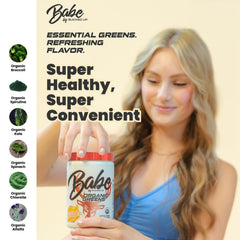 Spill-free pouring of Bucked Up Greens Orange Sunrise into a glass with water.