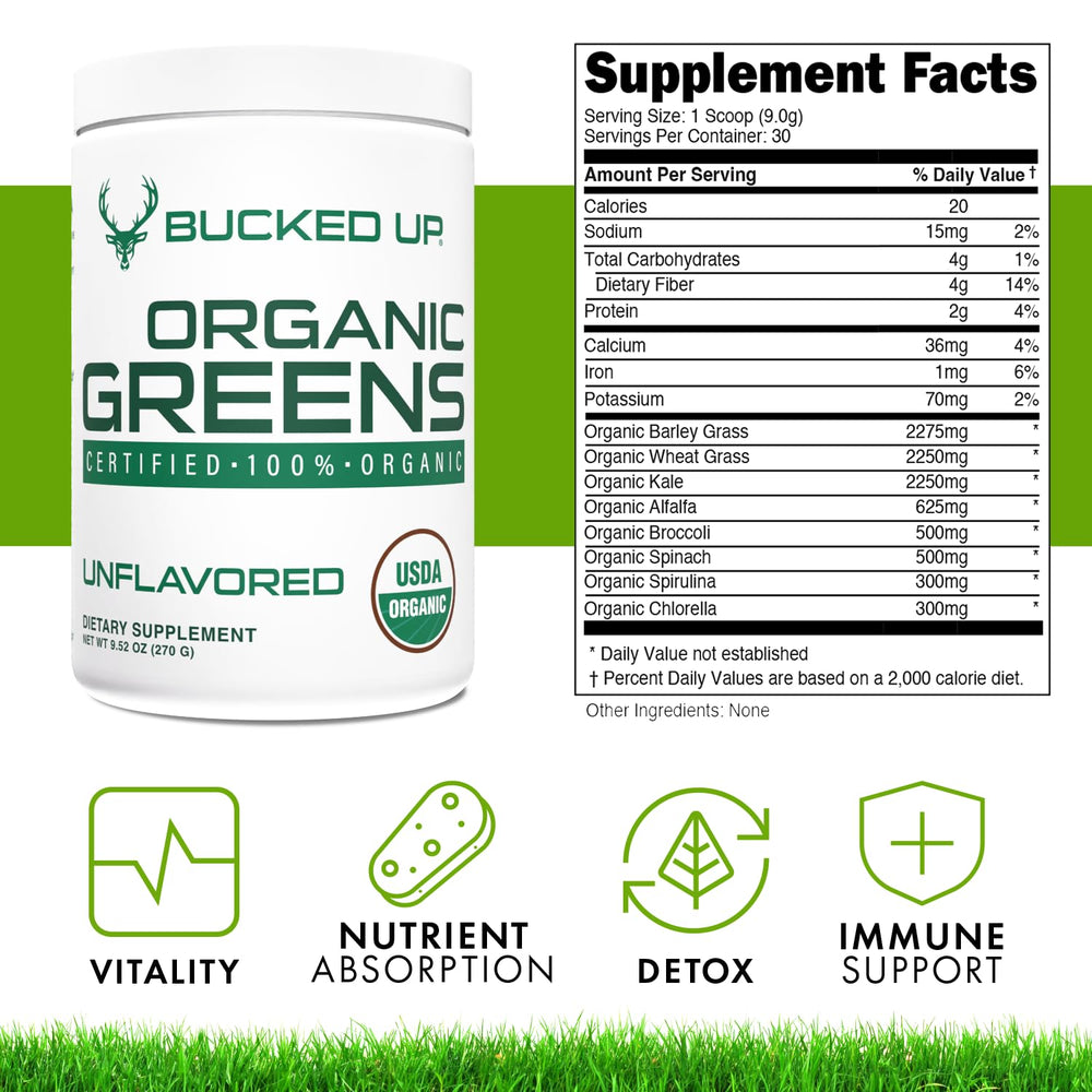 Bucked Up Greens Unflavored package-in-use ready to add greens to meals.