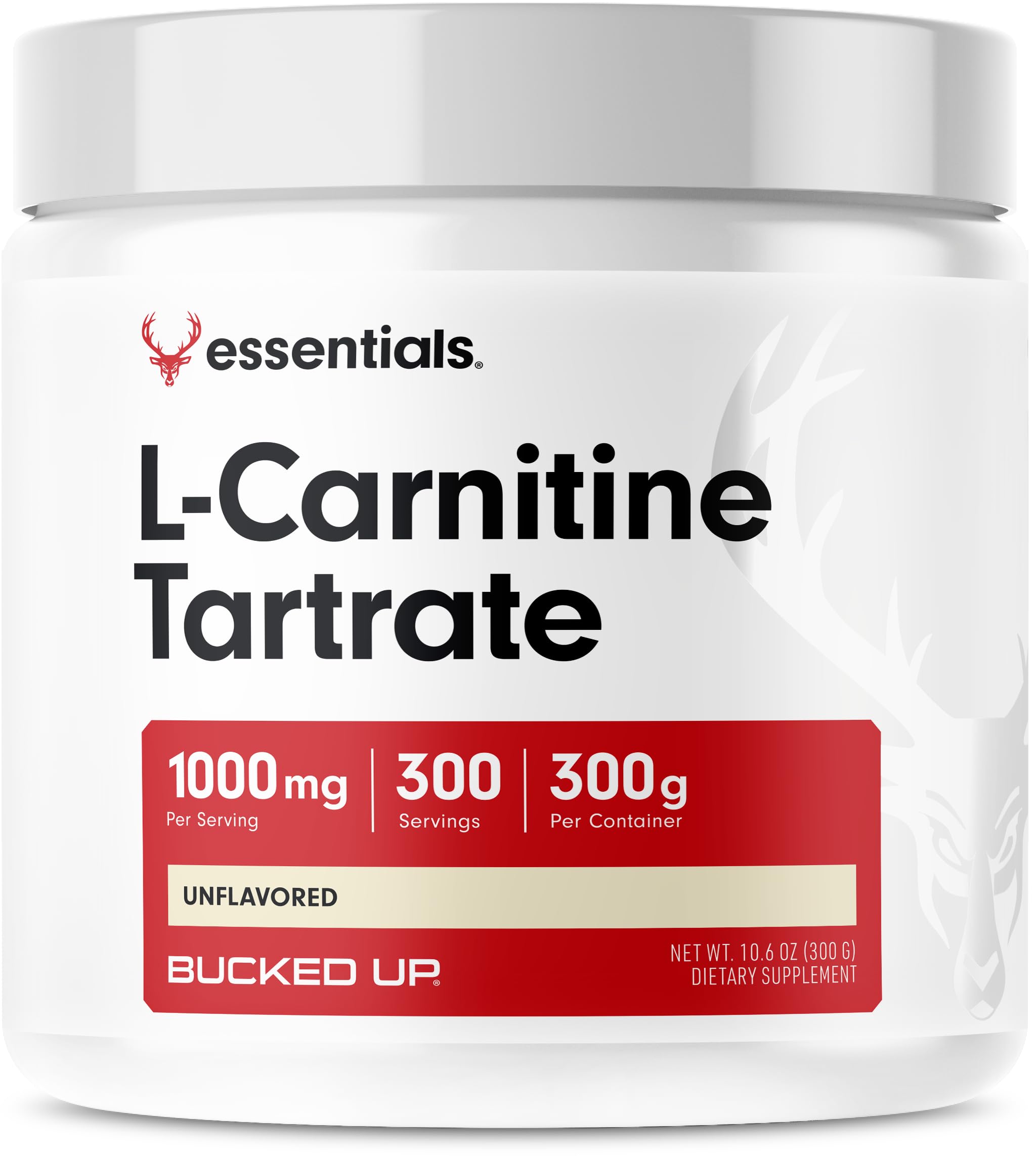 Bucked Up L-Carnitine Tartrate powder container for easy daily use.