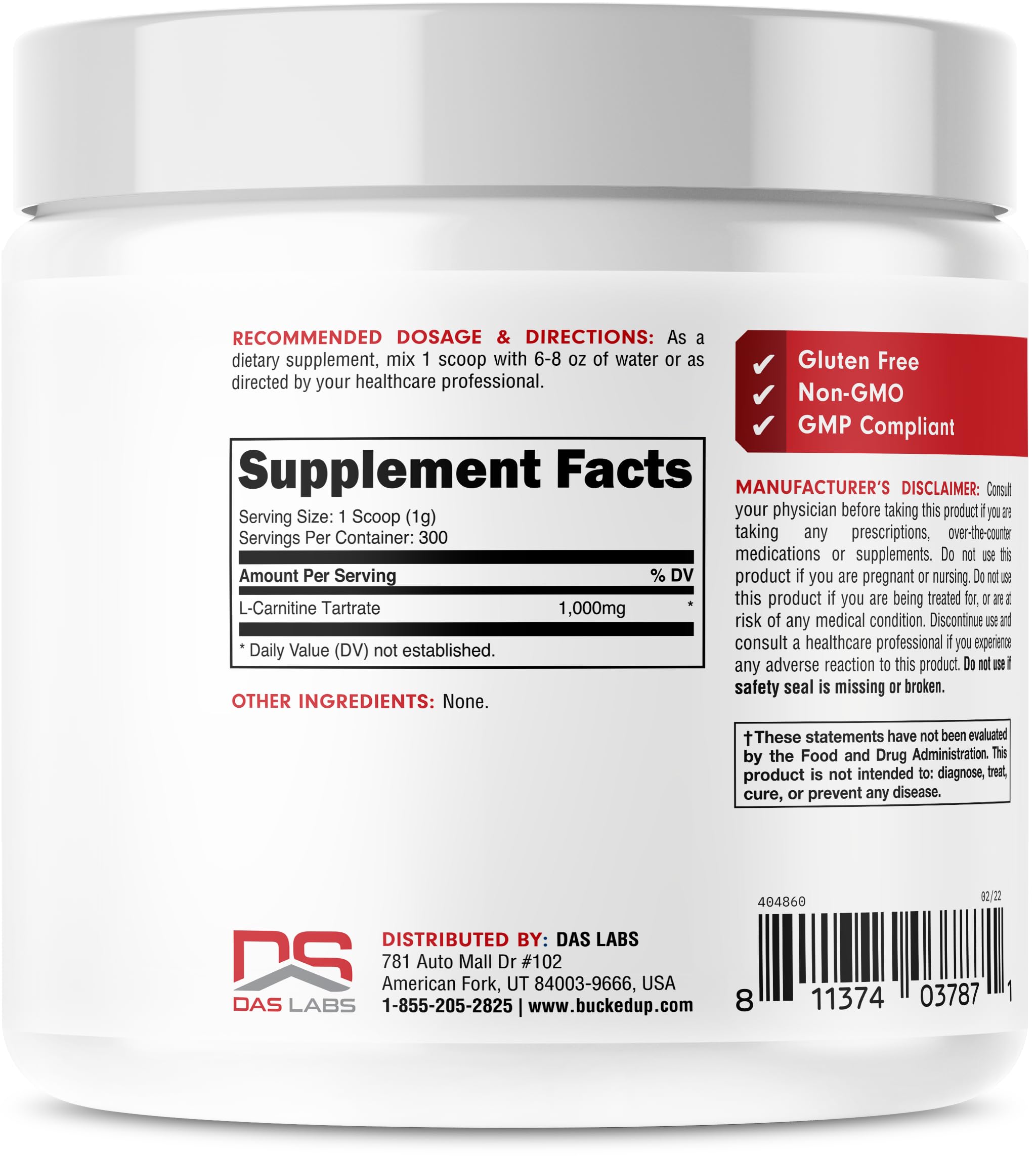 Bucked Up L-Carnitine Tartrate powder scoop accurately measures 1000mg servings.