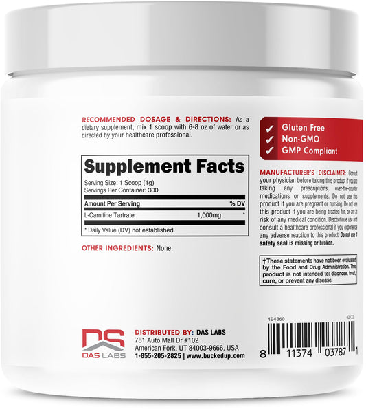 Bucked Up L-Carnitine Tartrate powder scoop accurately measures 1000mg servings.