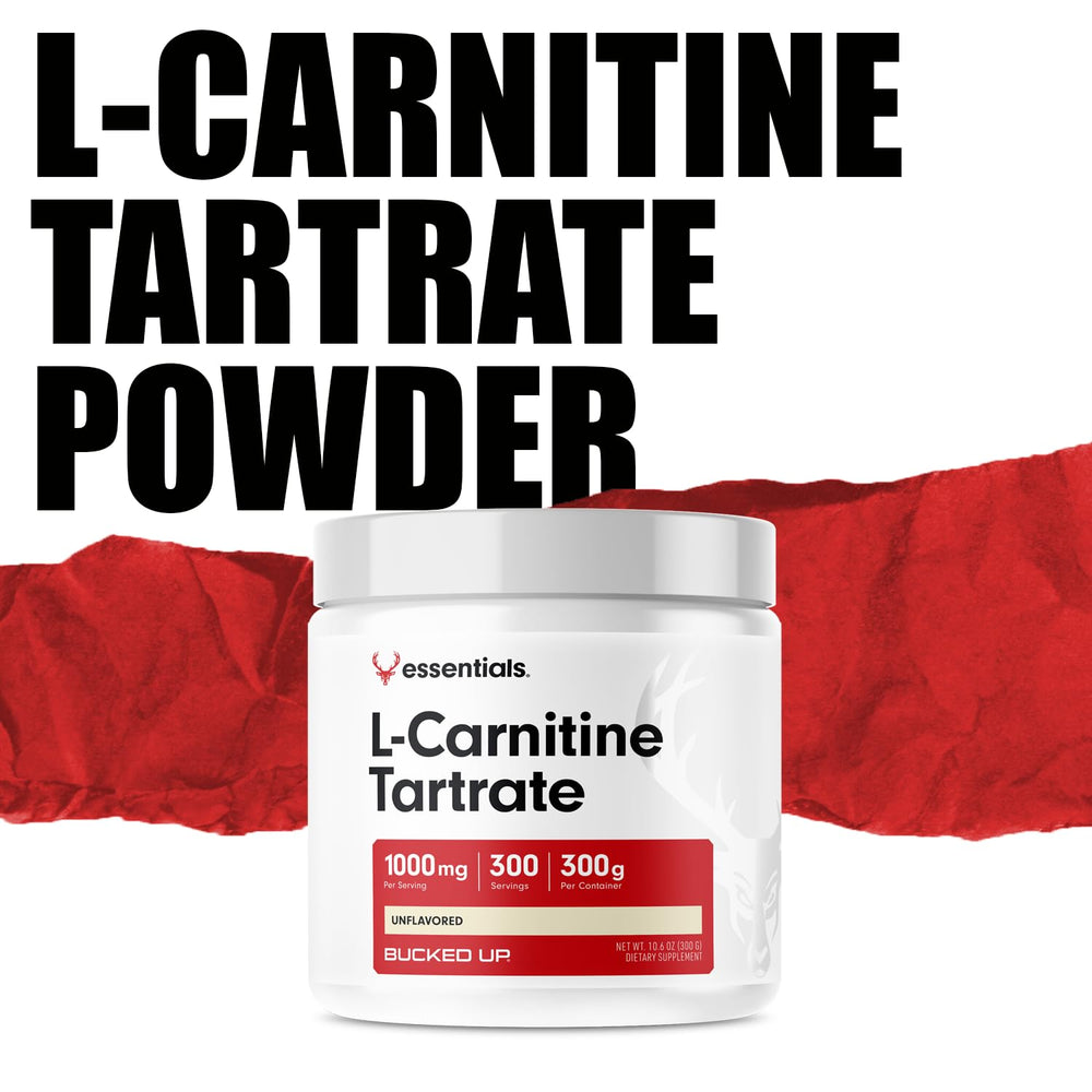 Bucked Up L-Carnitine Tartrate container with secure lid preserves freshness.