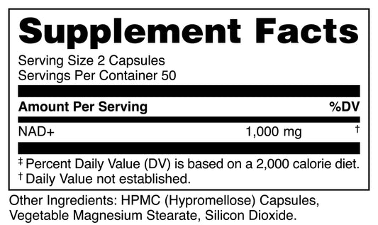 Close-up of Bucked Up NAD+ capsules highlighting a clean ingredient profile