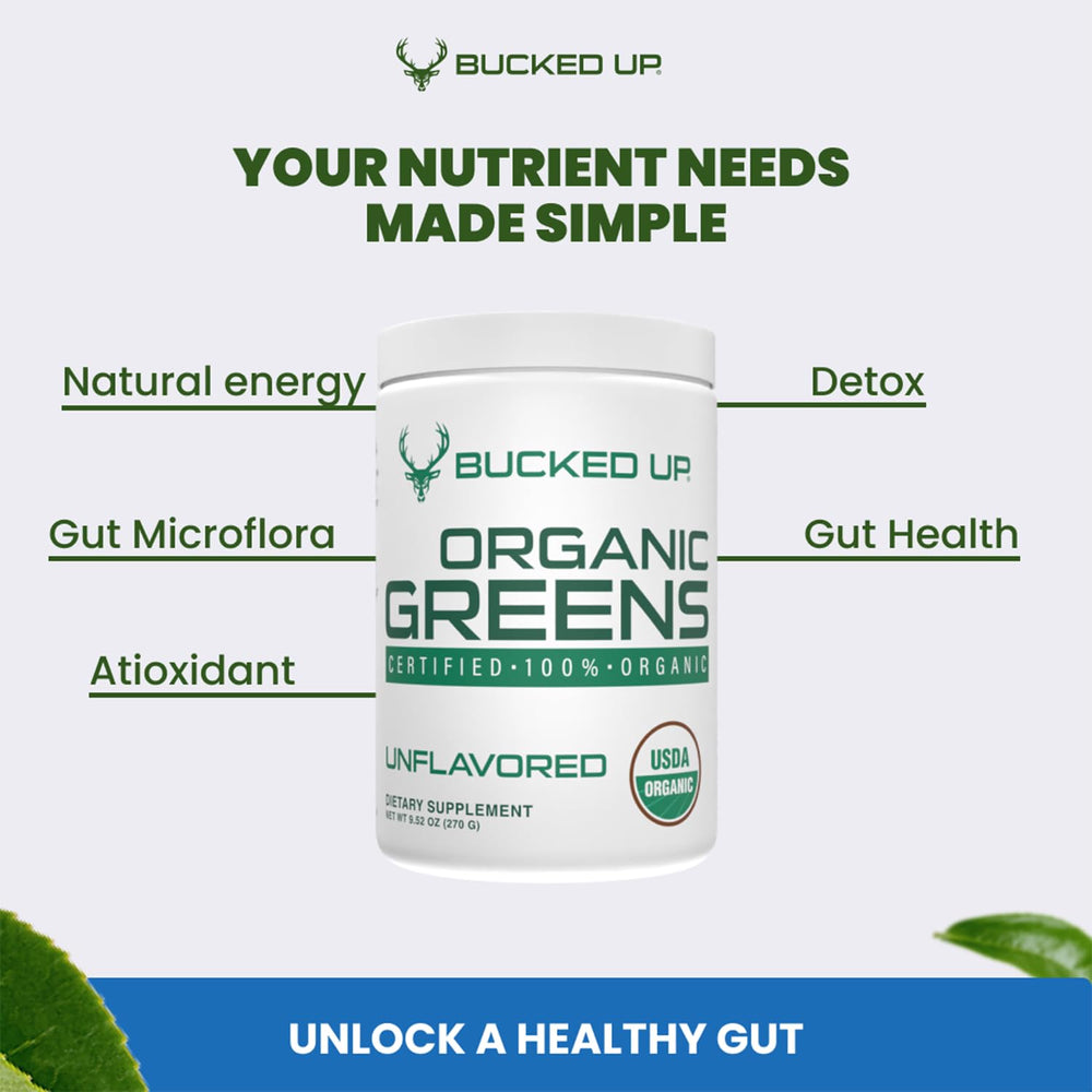 Bucked Up Organic label close-up emphasizing organic ingredients you can trust.