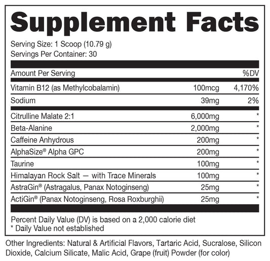 Scoop dispensing Bucked Up grape pre workout for quick serving