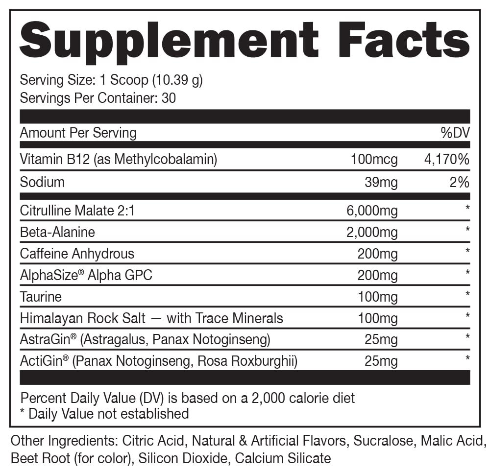 Bucked Up Pre Workout tub label shows full nutrition and caffeine blend