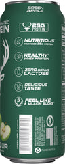 Bucked Up protein soda pour close-up, clear texture with no dairy solids