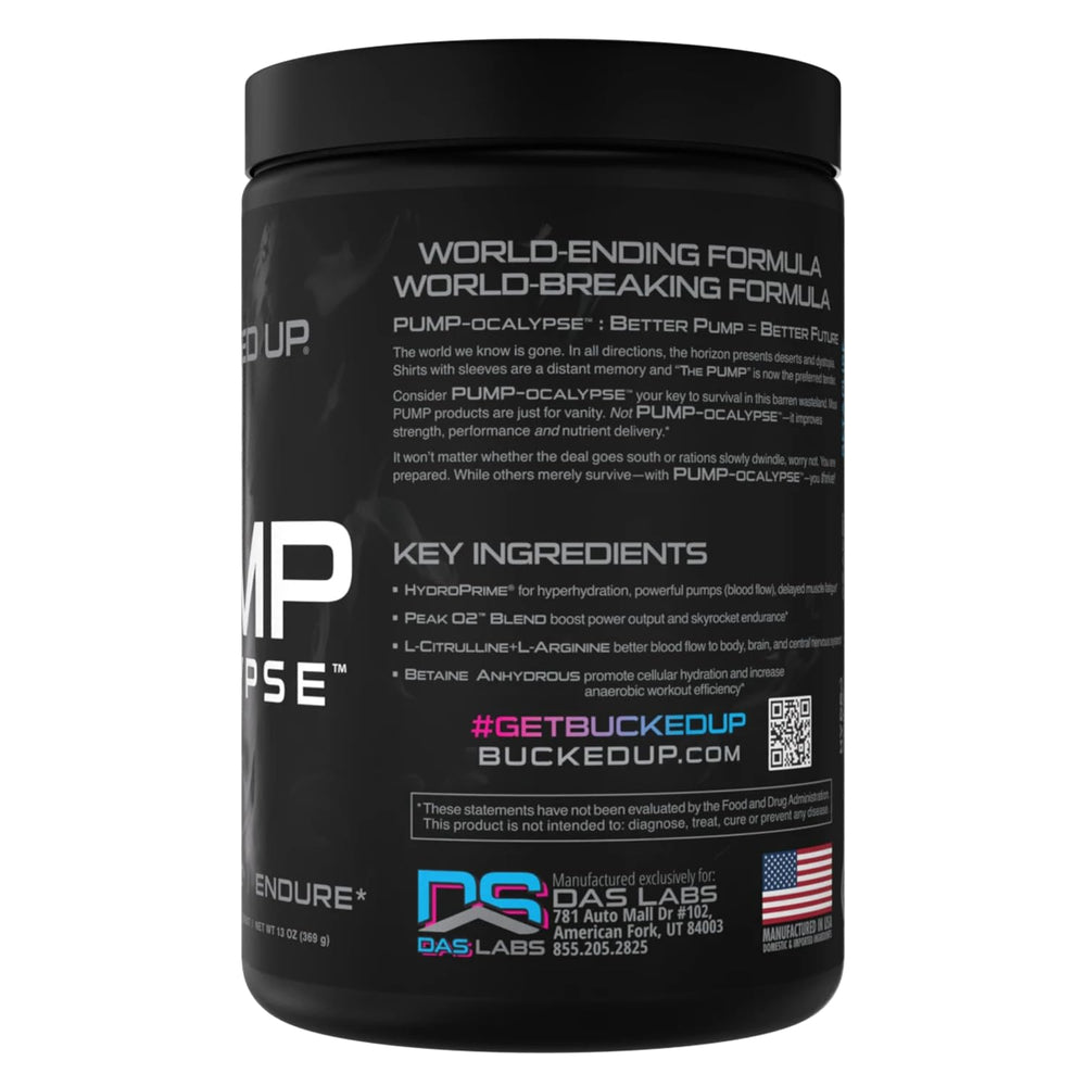 Bucked Up Pump-ocalypse Miami bottle shows L-arginine powder for vascular support