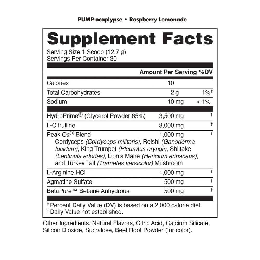 Bucked Up Pump-ocalypse Raspberry Lemonade label close-up highlighting hydration-focused ingredients