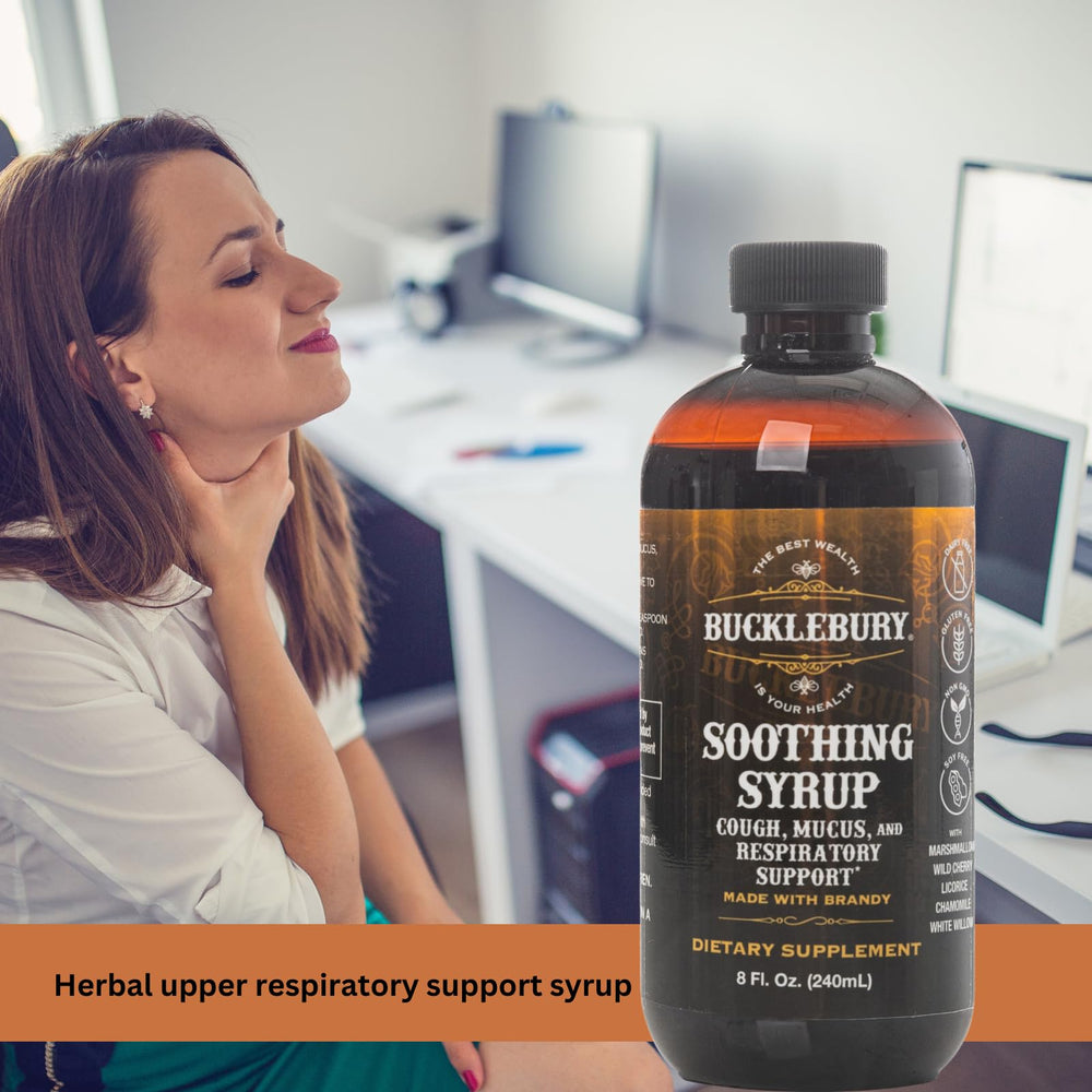 BUCKLEBURY Cough Syrup bottle label showing herbal ingredients