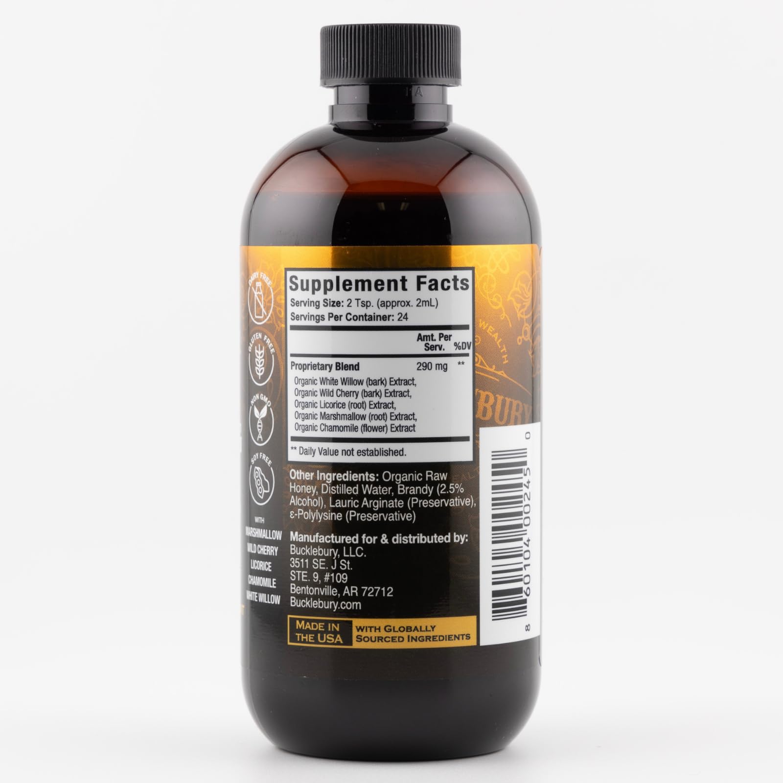 BUCKLEBURY Cough Syrup ingredients close-up highlighting natural blend