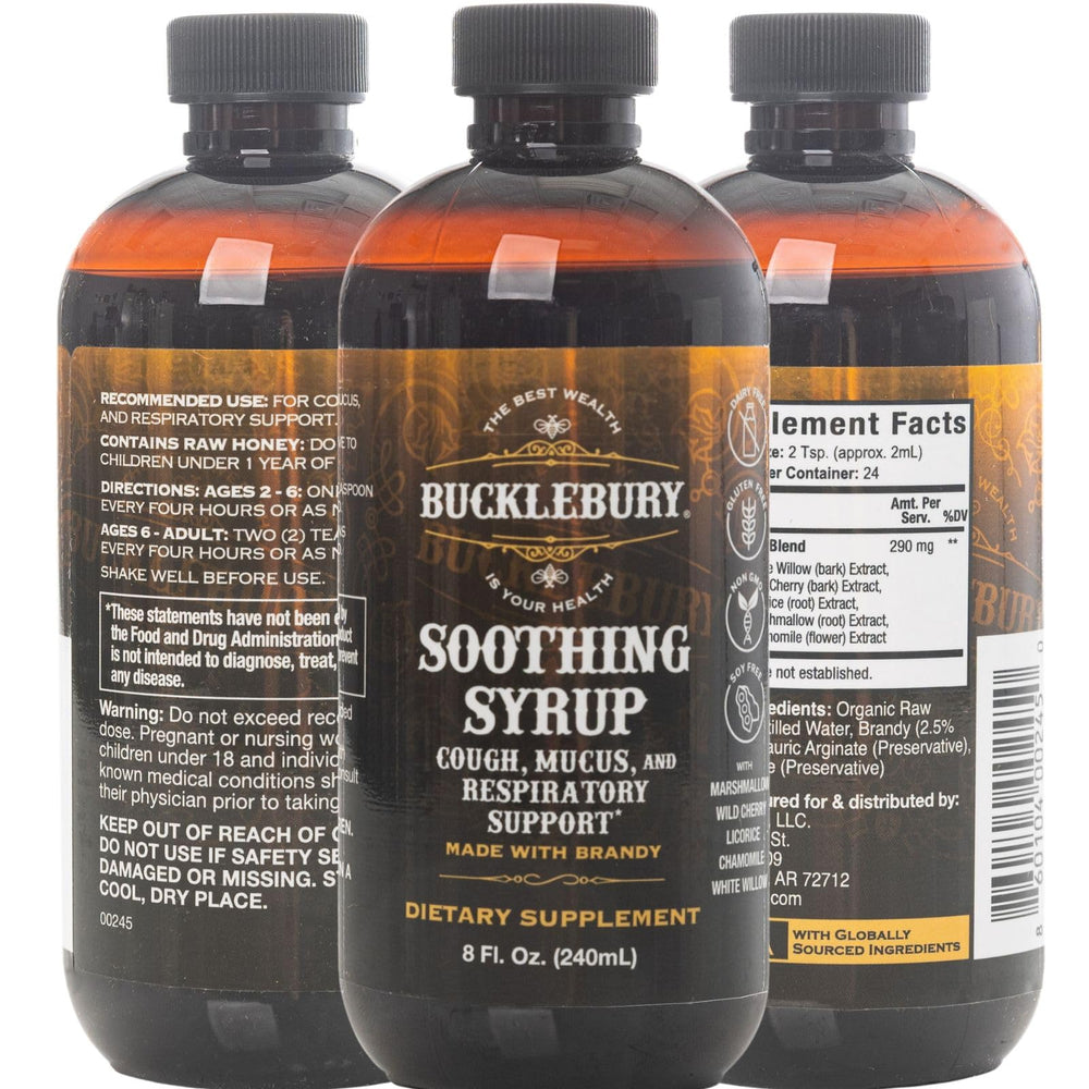 BUCKLEBURY Cough Syrup made in USA signaling quality and safety