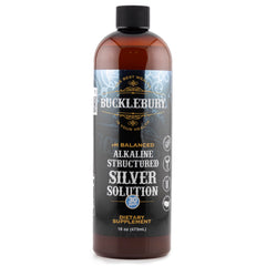 Bucklebury Silver Solution bottle pour showing structured alkaline silver for daily wellness