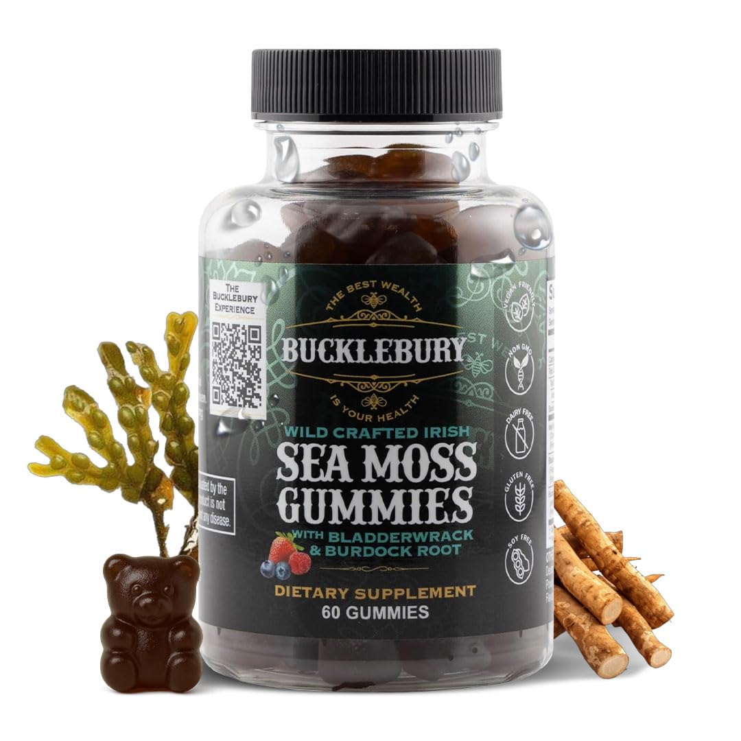 Bucklebury Wildcrafted Sea Moss Gummies bottle for daily immune support.
