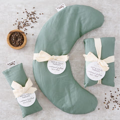 Bucky linen neck pillow removable cover detail for easy care and washing.