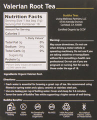 Buddha Teas Valerian Root Tea organic herbs displayed to emphasize quality and natural flavor.