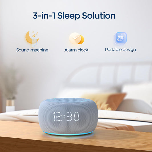 Buffbee Pro 3-in-1 sleep solution combines sound, alarm, and clock.