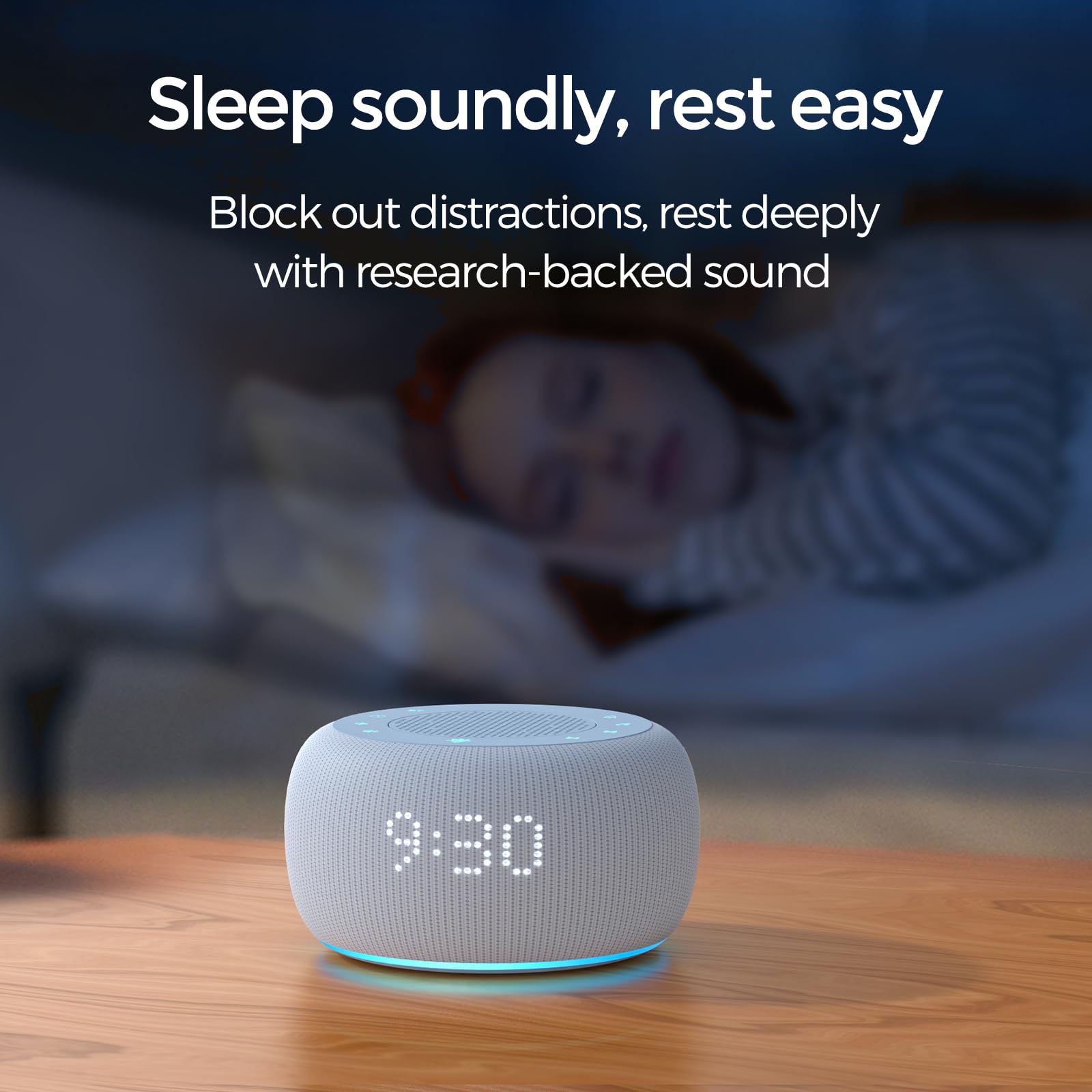 Buffbee Pro Bluetooth speaker streams calming audio from a phone.