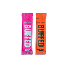 BUFFED Venom Berry energy drink in a glass shows refreshing flavor and fizz.