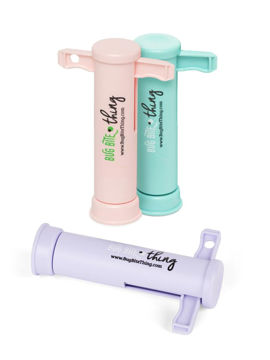 BUG BITE THING 3-pack pastel packshot for portable bite relief.