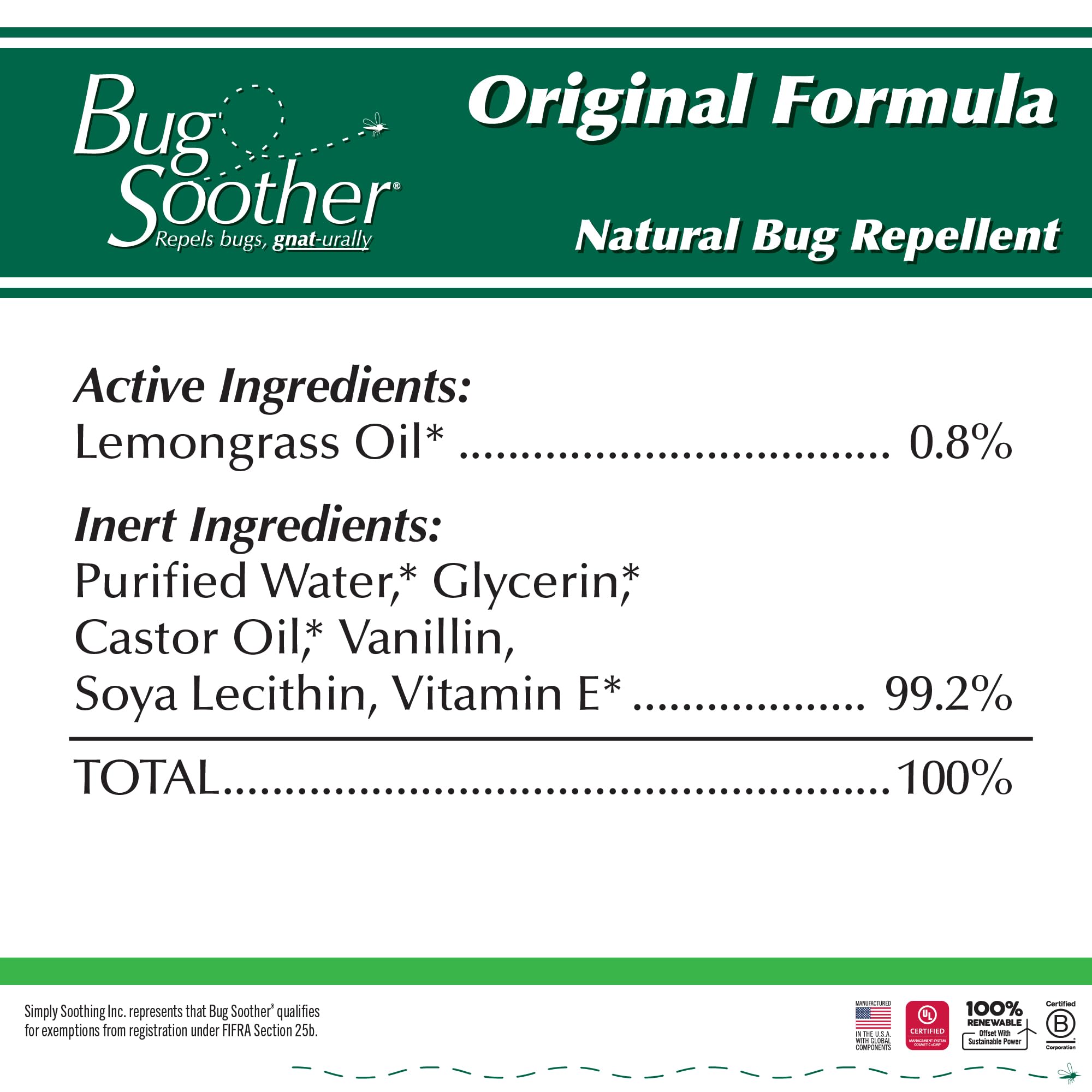Bug Soother lemongrass-vanilla scent image emphasizes pleasant aroma and repellent properties.