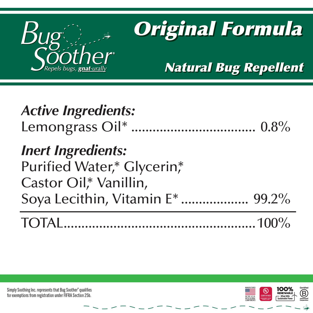 Bug Soother lemongrass-vanilla scent image emphasizes pleasant aroma and repellent properties.