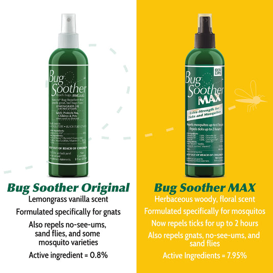 Bug Soother MAX bottle pour close-up demonstrates easy, direct spray application during outdoor activities.