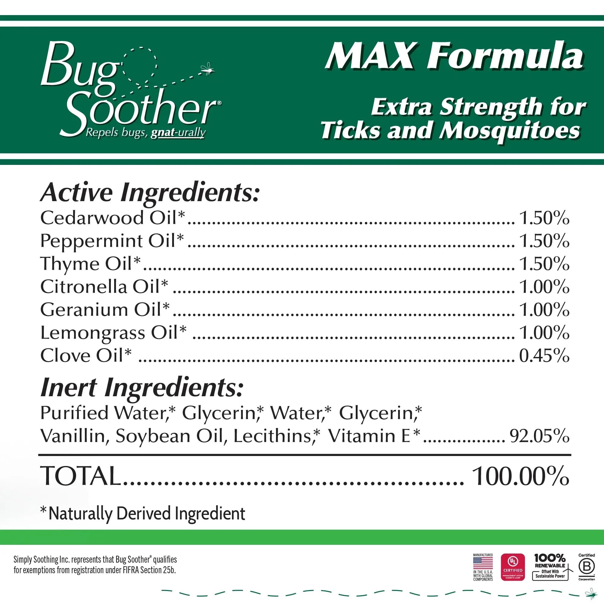 Bug Soother MAX etiqueta frontal: información clara para uso seguro.