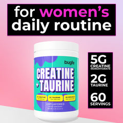 Bugfe Creatine Taurine micronized powder ready to mix with beverages.