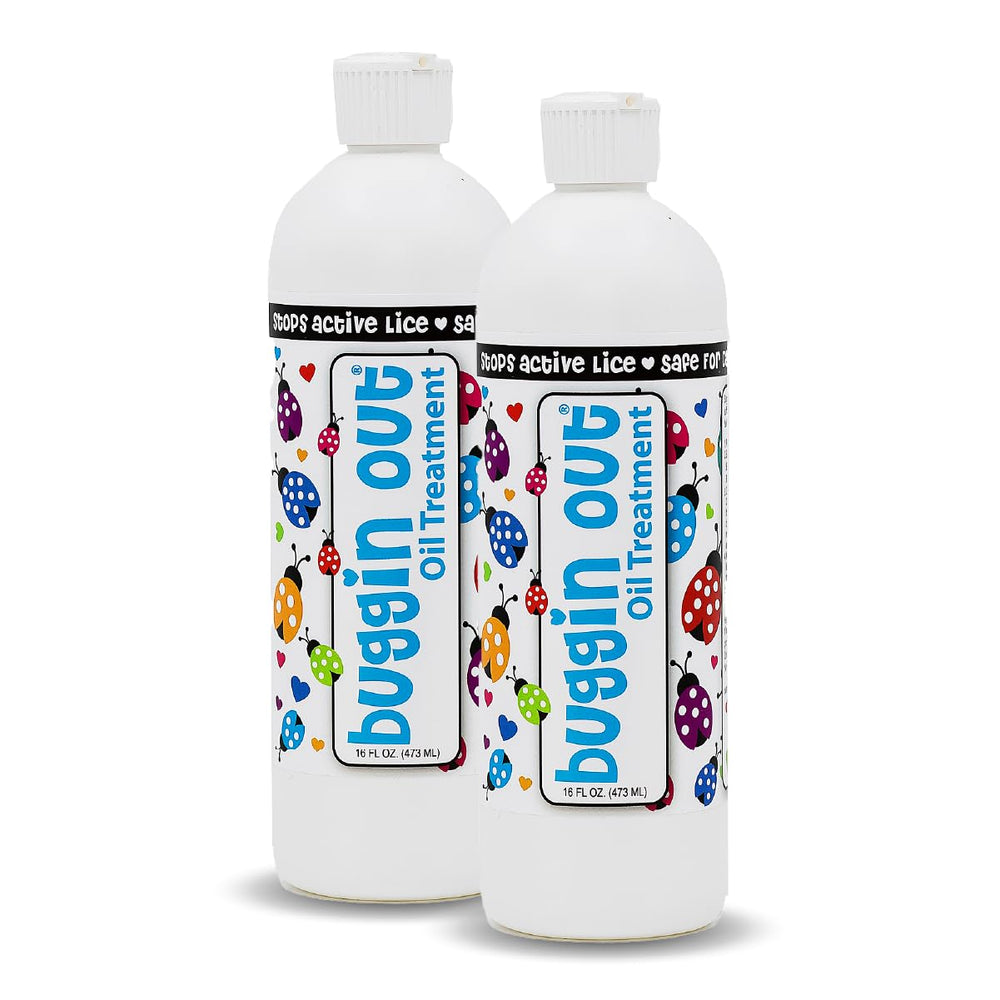 Buggin Out dimethicone oil bottle for lice care and easy combing