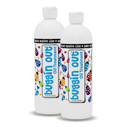 Buggin Out dimethicone oil bottle for lice care and easy combing