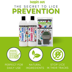 Buggin Out Lice Prevention Shampoo packaging box designed for family daily use