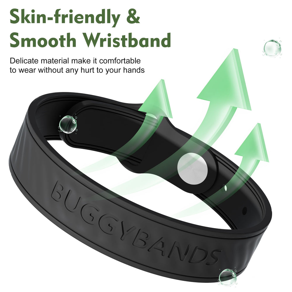BuggyBands adjustable snap-button design fits various wrist sizes comfortably.