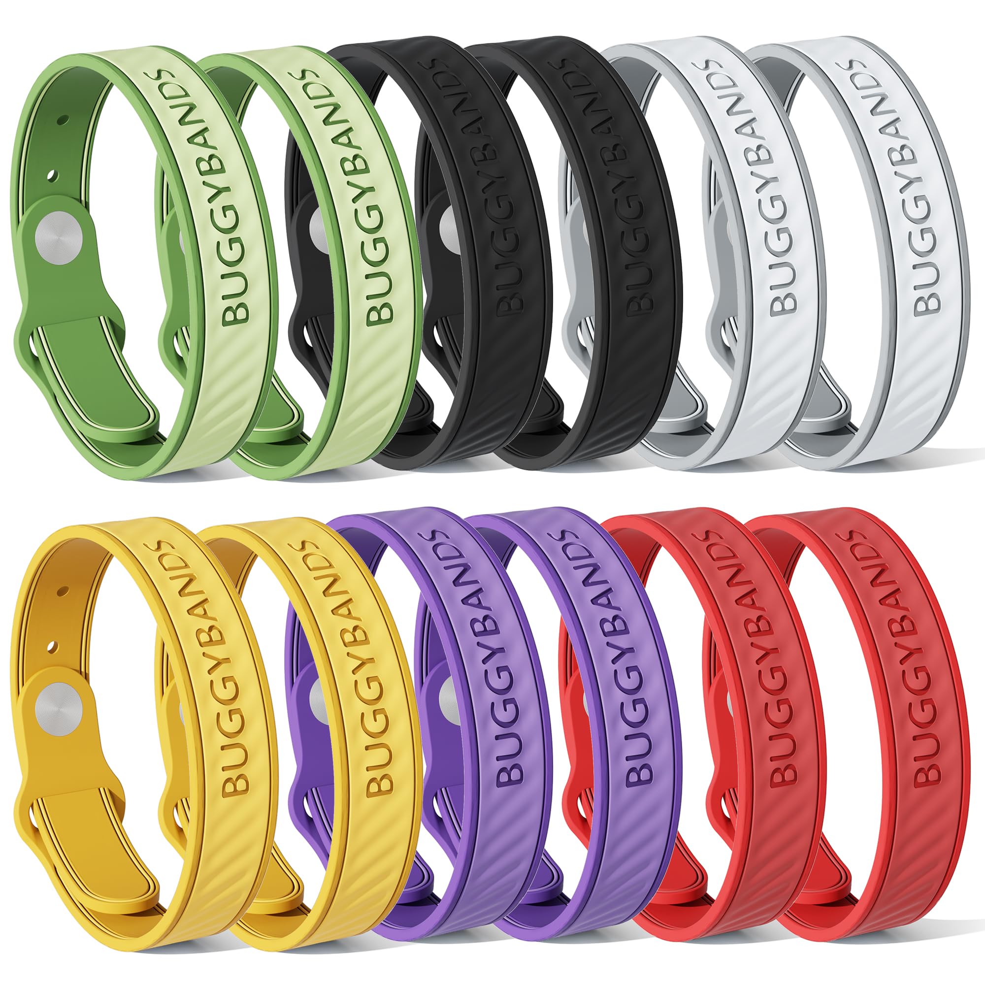 BuggyBands mosquito bracelet pack in vibrant colors for outdoor protection.