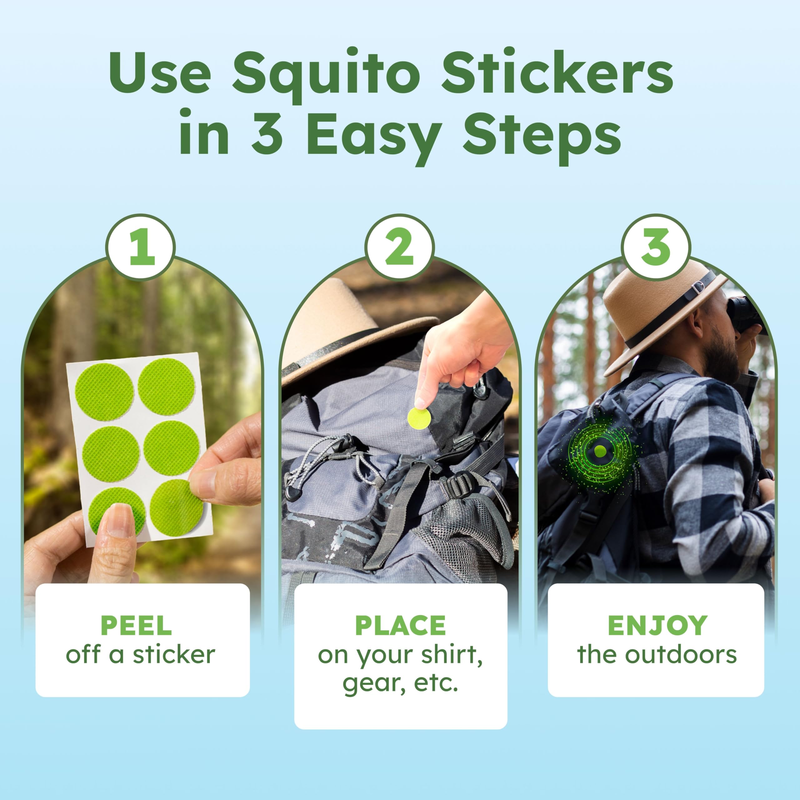 BugMD Squito Stickers on camping gear provide portable insect deterrence.