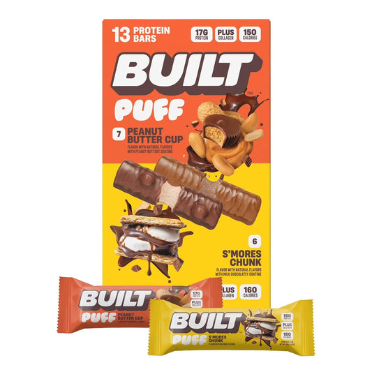 Built Bar Peanut Butter Cup Puff bar: creamy peanut butter in a fluffy puff, protein-packed