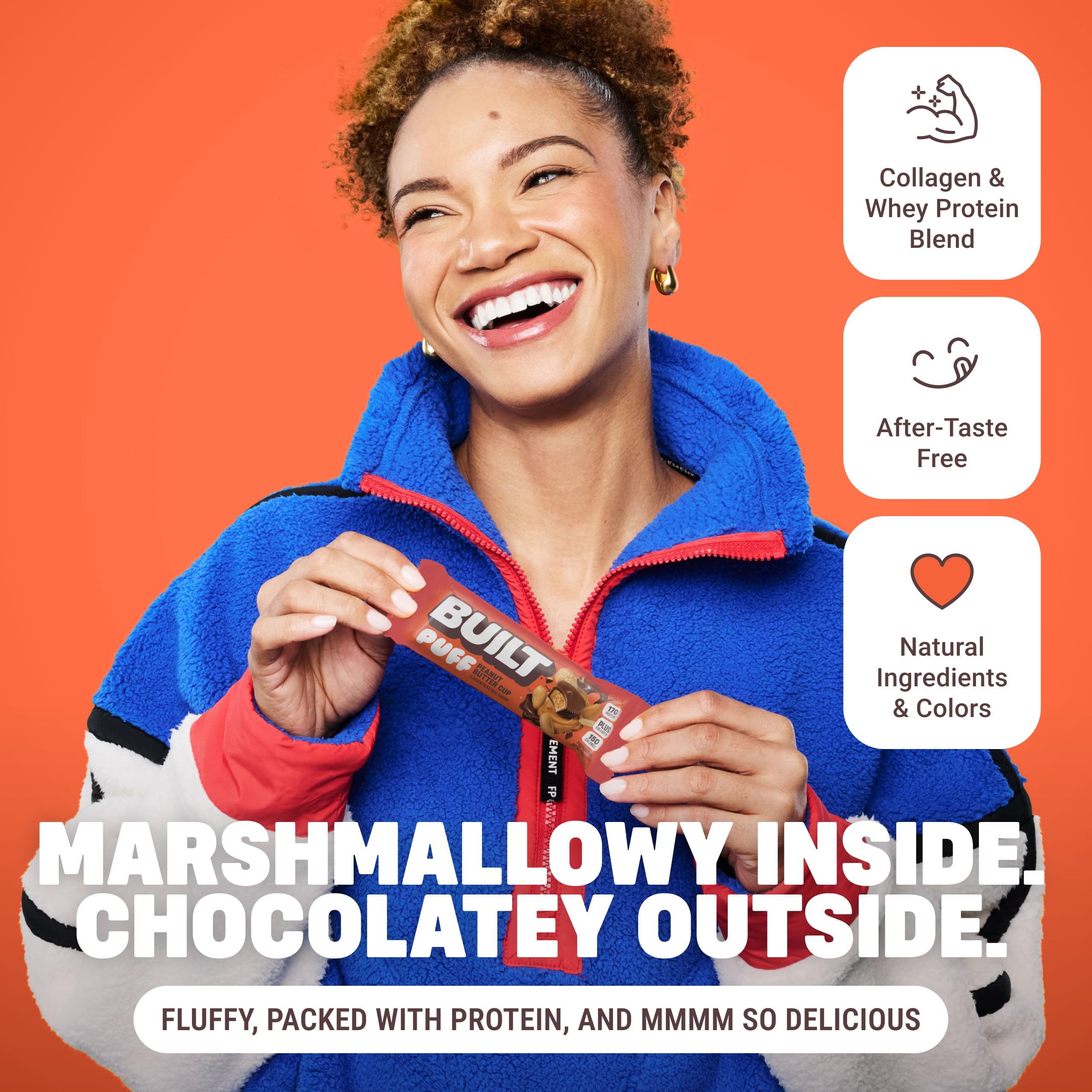 BUILT Bar Puff Peanut Butter Cup bar with collagen peptides for hair, skin, nails, and joints