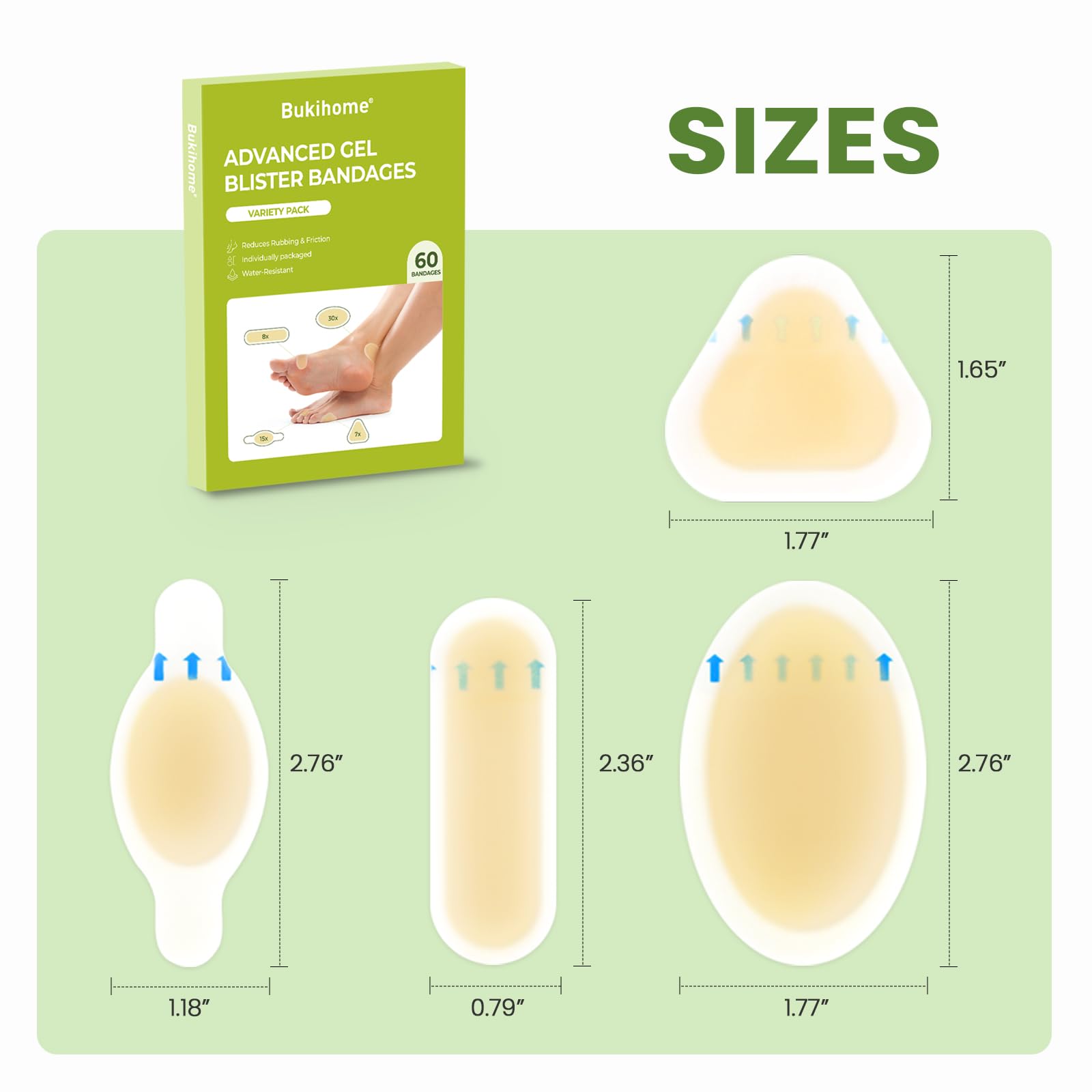 Bukihome Gel Blister Bandages on heel providing cushioning under pressure.