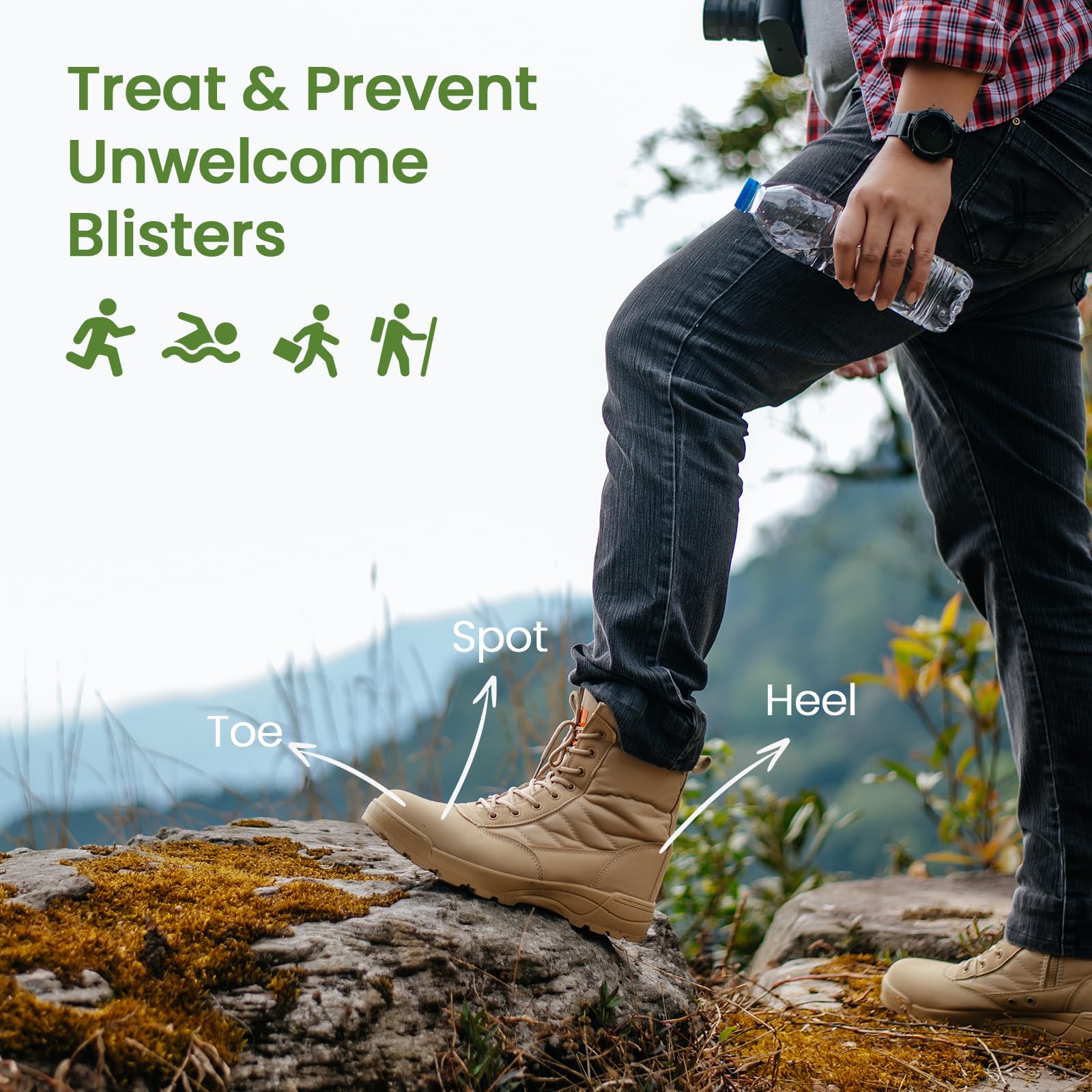 Bukihome Gel Blister Bandages in water-friendly use for showers and swims.