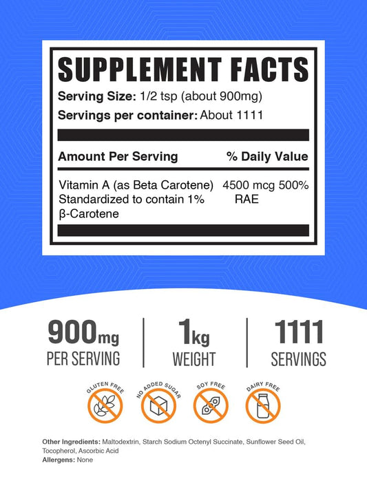 BulkSupplements Beta Carotene powder scoop shows easy dosing for everyday use.